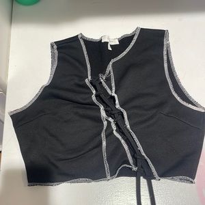 Cherry Mellow Black Tie up Crop-Top; Size Small